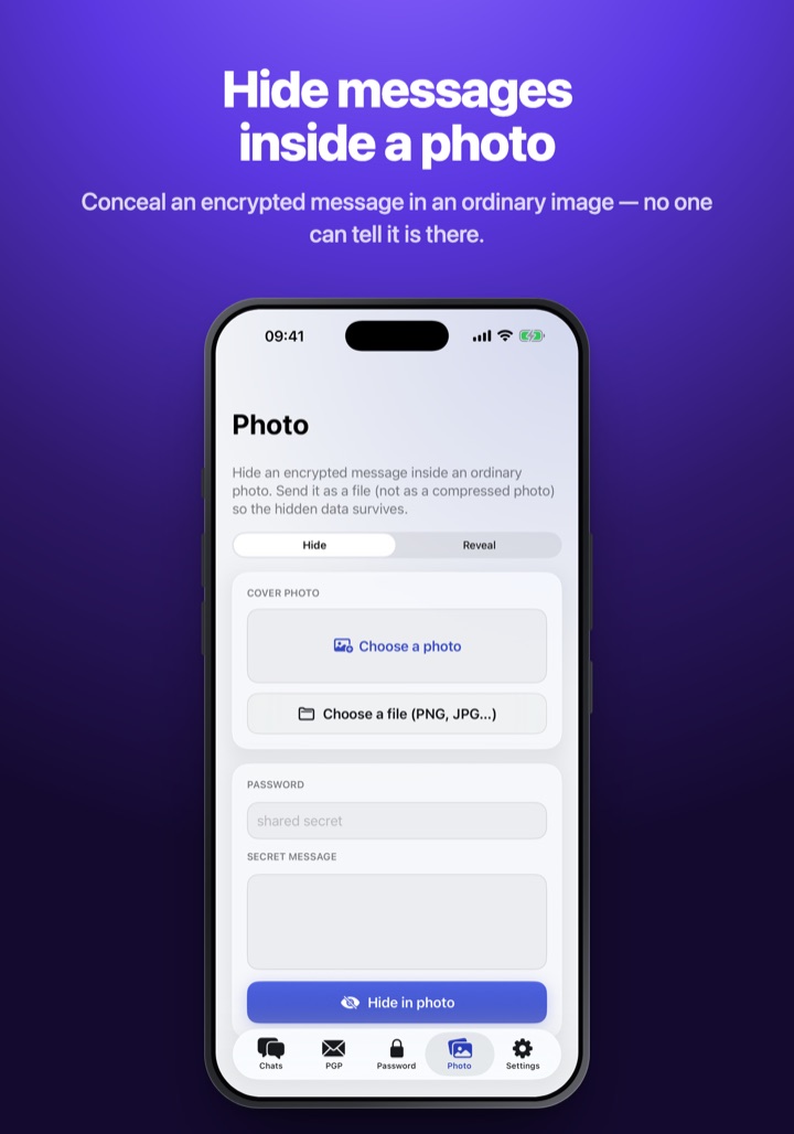 Kryptos — hide messages inside a photo